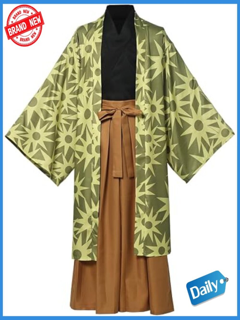 Mens Japanese Yukata Kimono Robe Cosplay Costume - Polyester, Collared Neck,